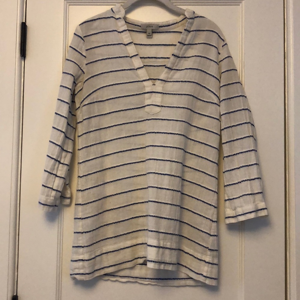 J crew xxs white and blue blouse